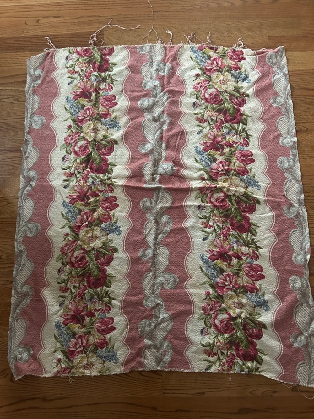 Floral Pink Stripe Tapestry Panel Vintage Fabric